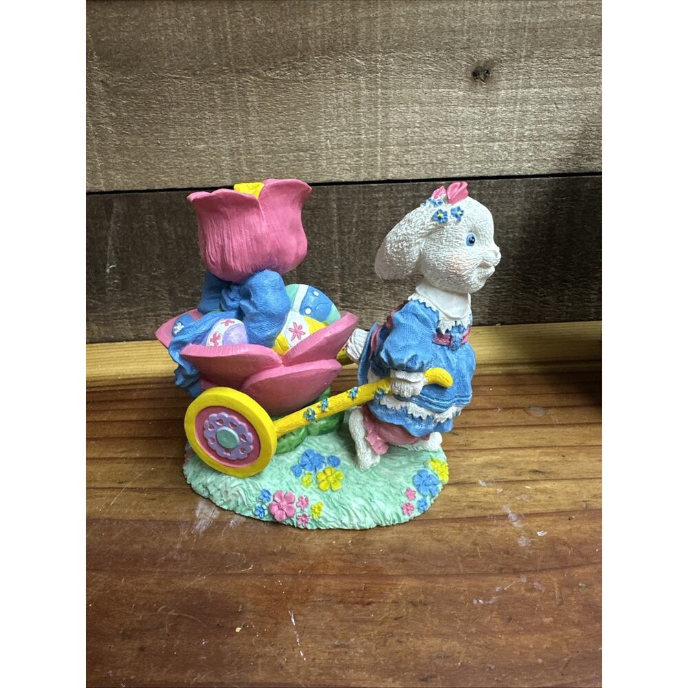 Clover Hill Julies Journey Hand Painted Figurine Easter Lady Bunny with Cart